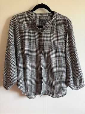 Toad&Co Gingham Plaid Button Blouse Cottagecore Balloon Sleeve M